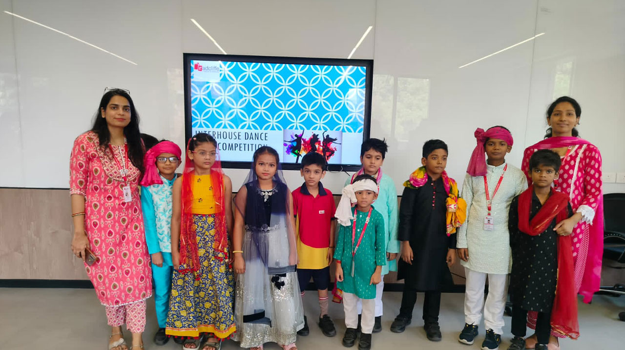 Radcliffe School Greater Noida West students performing folk dances at Interhouse Dance Competition 2025.